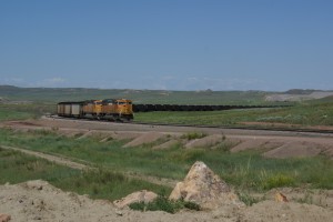 A coal train pulling out of Eagle Butte Mine.