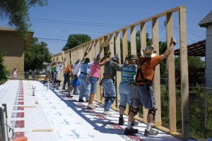 Raising the 76' long east wall.