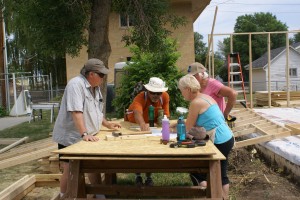 Discussing the plans with Sandy, the architect.