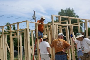 Installing the interior partition walls.