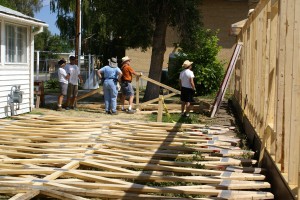 Trusses laid out and ready to lift into place.