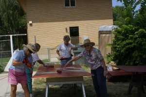 Another all female crew painting the siding panels.