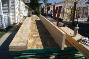 The front porch beams being glued up.