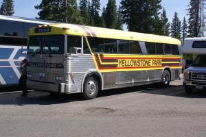 An MCI MC7(?) Yellowstone bus, one of six left in the fleet.