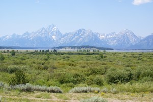 A view of the Teton Range.  The haze is smoke from western forest fires.