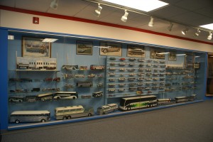 The museum has lots of model buses.