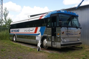 An MCI MC-5 specially made for use in Saudi Arabia.  Note the double roof.  Its purpose was to “shade” the main roof and dissipate heat to help keep the interior cooler.