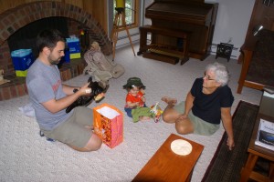 Madeline with her dad and grandma Linda.