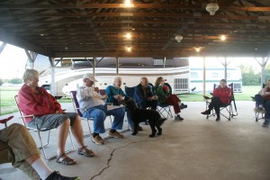 Everyone (except us) enjoying ice cream under the pavilion.