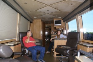 Marty explaining to Graciella who John McCann is and what it meant for his campaign to use this H3-45 executive coach as their presidential campaign tour bus.