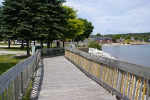 Part of the waterfront boardwalk in St. Ignace.