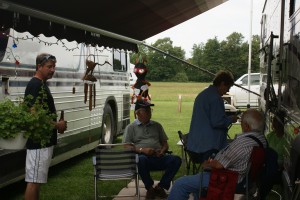 Another group under a patio awning.