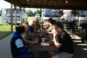 The long dinner table.  (There was a shorter one off camera to the right.)