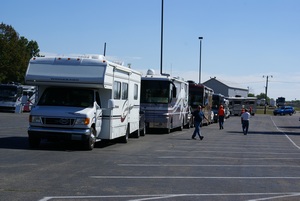 A caravan being assembled for entry. They will be parked together.