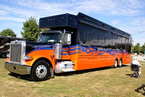 A different kind of motorhome, called a Class D, with a fancy paint job.