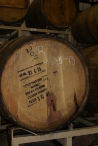 One of the 10-yr-old Bourbon barrels being used to age a special red wine.