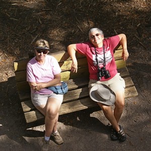 Karen and Linda resting at the base of the observation tower.