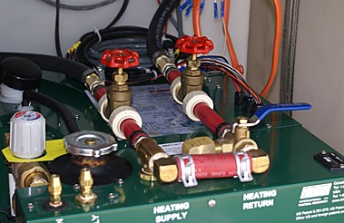 Top of the Combi showing summer/winter valve lower right (blue handle).
