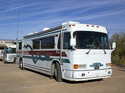 Larry & Carol Hall's GM PD4106 bus conversion at the Quarzsite Market Place.