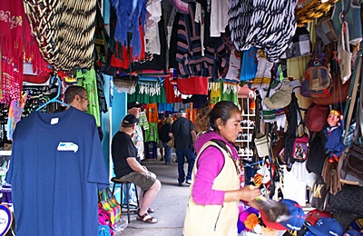 One of the many covered sidewalk market areas in Los Algodones, Mexico.