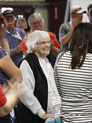 Kay Peterson, SKP#1, is recognized at the opening staff meeting.