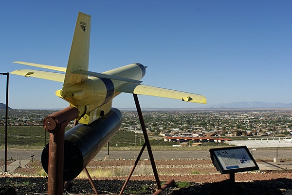 A view towards Alamogordo from the outside display area at the New Mexico Space History Museum.
