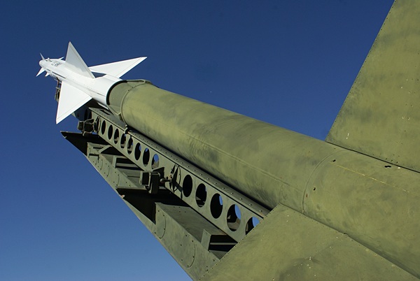 An Army tactical missile and launcher at the New Mexico Space History Museum.