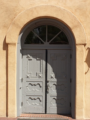 The door of the early 18th century mission church in Old Town Albuquerque, NM.