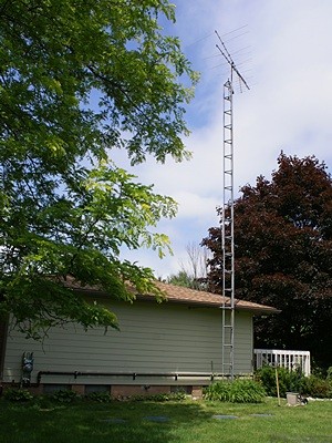 The 40 foot tower on the east end of the house with the old OTA TV antenna on top.