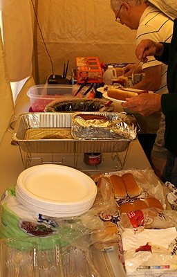 In spite of the weather the food tent stayed up and open for business.