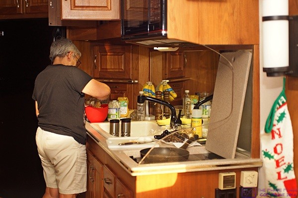 Linda makes Chickpea (Garbanzo bean) salad while I test the new Sony flash unit with the a99v camera body.