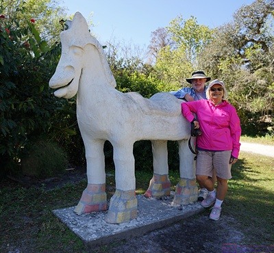 Michael and Mara by the horse statute near the entrance to Solomon’s Castle.  Ono, FL.